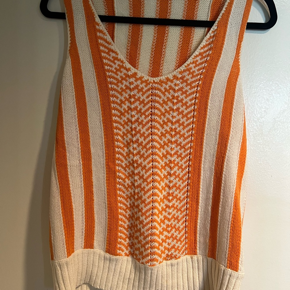 Boho Vintage 70s Orange and White Knit Tank Top size M
